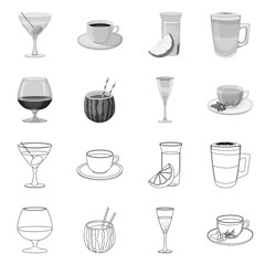 Vector illustration of drink and bar logo. Collection of drink and party stock symbol for web.