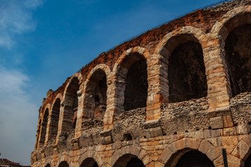 Obraz premium Verona, Italy – March 2019. Arena di Verona an Ancient roman amphitheatre in Verona, Italy named as UNESCO World Heritage Site and popular touristic place