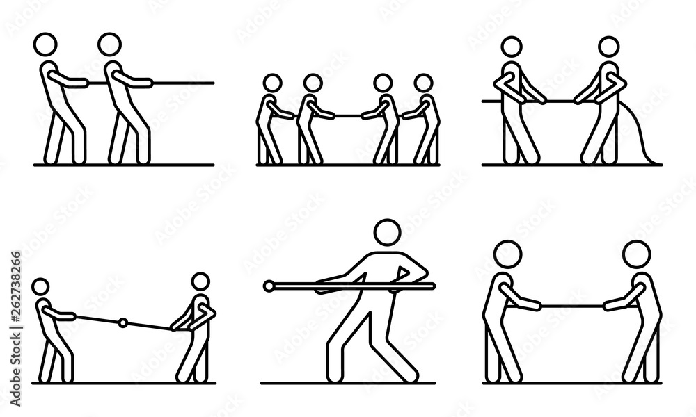 Poster tug of war icons set. outline set of tug of war vector icons for web design isolated on white backgr