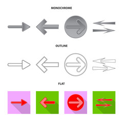 Vector design of element and arrow sign. Set of element and direction stock symbol for web.