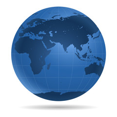 Dark blue Earth globe.  View on Europe, Asia, Africa, Antarctica - icon