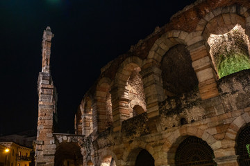 Naklejka premium Verona, Italy – March 2019. Arena di Verona an night Ancient roman amphitheatre in Verona, Italy named as UNESCO World Heritage Site and popular touristic place