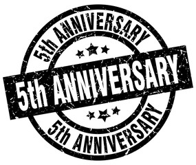 5th anniversary round grunge black stamp