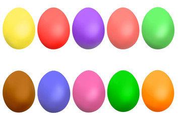 A set of ten colorful Easter eggs