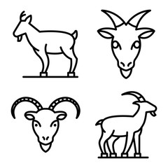 Goat icons set. Outline set of goat vector icons for web design isolated on white background
