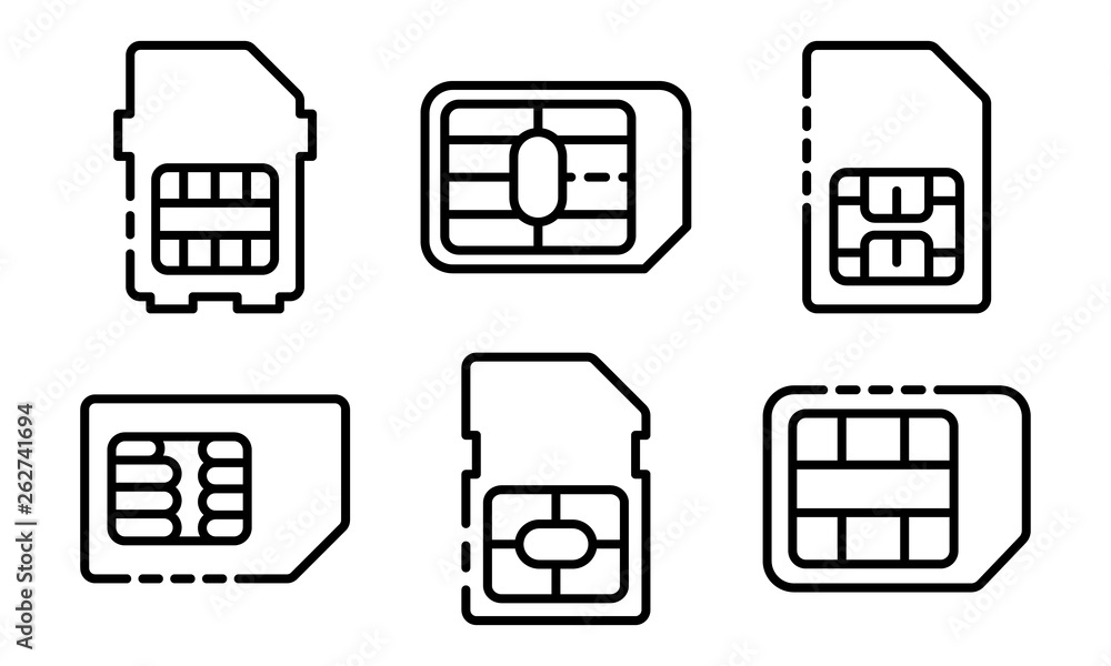 Poster sim phone card icons set. outline set of sim phone card vector icons for web design isolated on whit