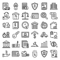 Mortgage icons set. Outline set of mortgage vector icons for web design isolated on white background