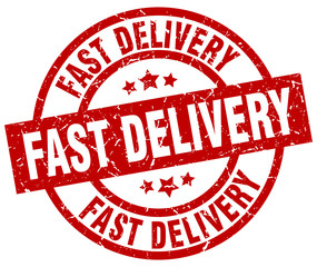 fast delivery round red grunge stamp