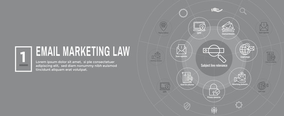 Email Marketing Rules and Regulations Icon Set & Web Header Banner