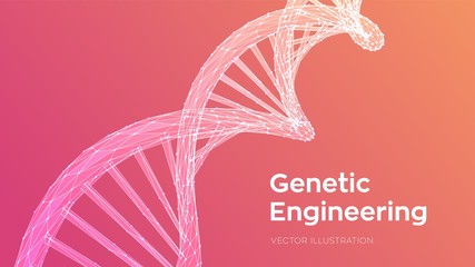 DNA sequence. Abstract 3d polygonal wireframe DNA molecules structure mesh. DNA code editable template. Science and Technology concept. Vector illustration.