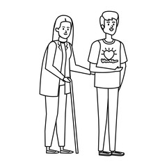 young man volunteer helping a grandmother