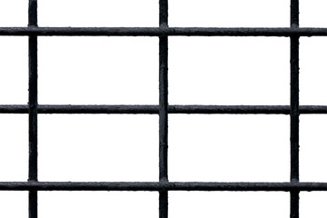 Grate with black metal bars with isolated on white