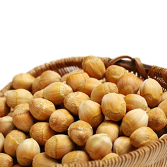 Hazelnuts on white background