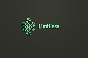 Text Limitless with green 3D illustration and dark background