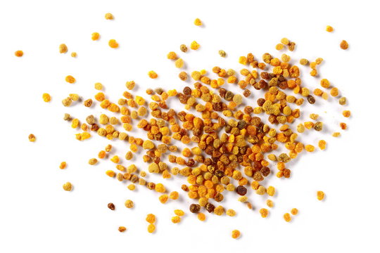 Bee Pollen Pile Isolated On White Background, Top View