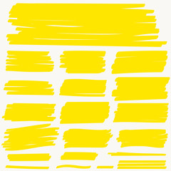 Highlight Marker yellow line, color stroke, highlighter brush pen hand drawn underline. Vector