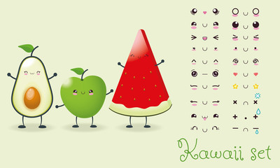 Kawaii set with vectors Fruits