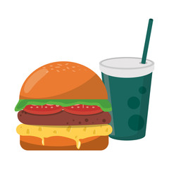 fast food hamburger and soda cup