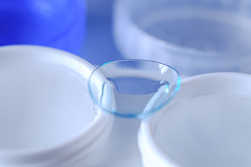 Contact lenses, ultra-wetting and comfortable wearing of contact lenses. Medicine and vision concept.