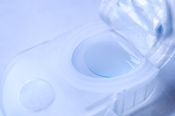 Contact lenses, ultra-wetting and comfortable wearing of contact lenses. Medicine and vision concept.