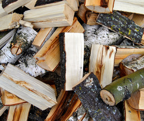 Firewood background.Chopped firewood.Dry chopped firewood logs in a pile