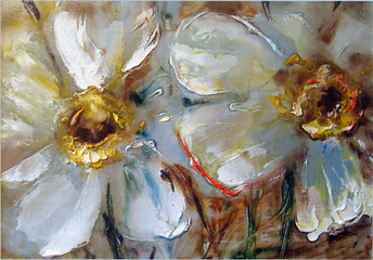 Daffodils flowers, art oil on canvas