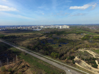 Aerial view of the Saburb landscape (drone image). Near Kiev,Ukraine