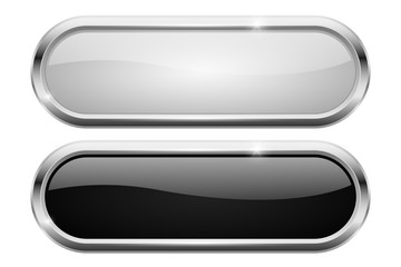 Black and white oval buttons. Glass icons with chrome frame