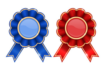 Blue and red award badges