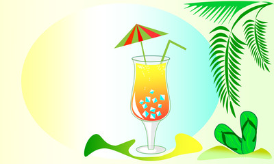 Summer time concept, cocktail drink on the beach, copy space.