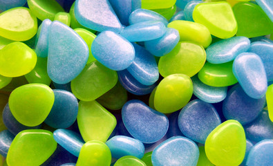  Colored artificial stones. Green and blue stones.