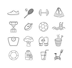 Fitness line icons. Sport and training icon set. Vector illustration.