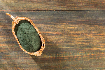 Spirulina powder dietary supplement - Text space