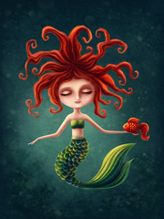 Image of Cute mermaid with a seahorse printed on Printed Glass Splashbacks