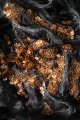 Amber and black luxury background cosmetics, jewelery, 