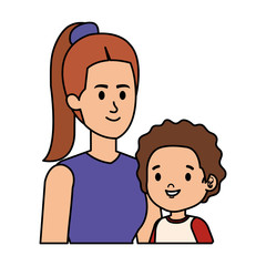 young mother with little son characters
