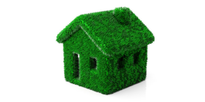 Green grassy hair house isolated cut out against white background. 3d illustration