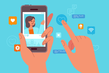 Vector illustration in flat simple style - influencer marketing concept