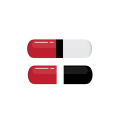 set of pills vector icon. antibiotics in red capsules.