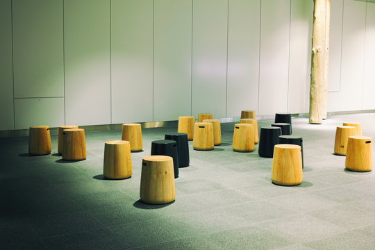 empty chairs in urban scene