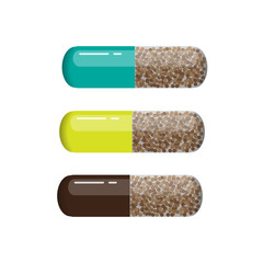 Vitamins, dietary supplements in gelatin capsules vector illustration. Tablet vector icon