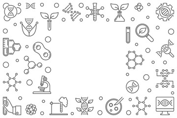 Vector Biotechnology or Biotech concept minimal horizontal frame or illustration in outline style