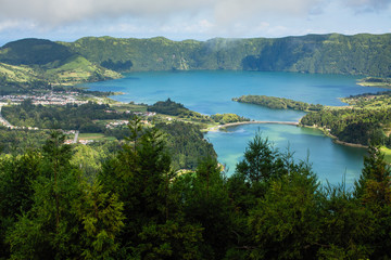 Lakes in Sete Cidades volcanic craters on San Miguel island, Azores - Portugal.