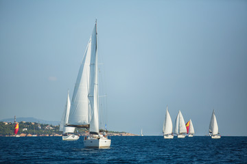 Fototapeta na wymiar Sailing yacht Regatta at the Aegean Sea. Sailboats.