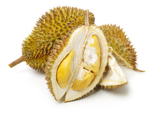 Obraz premium Durian fruit in south east asia, the king of fruits on white background 