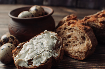 light dinner: quail eggs and sandwiches