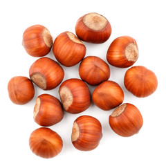 Top view of hazelnuts isolated on white background