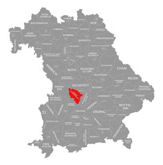 Neuburg-Schrobenhausen county red highlighted in map of Bavaria Germany