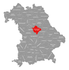 Neumarkt in der Oberpfalz county red highlighted in map of Bavaria Germany