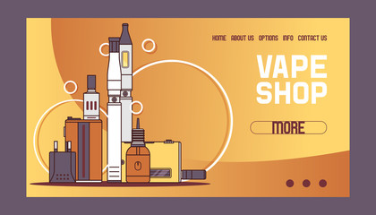 Vapor vector pattern web page vaping device and modern vaporizer e-cig illustration backdrop of graphic vapes and cigarette background landing web-page